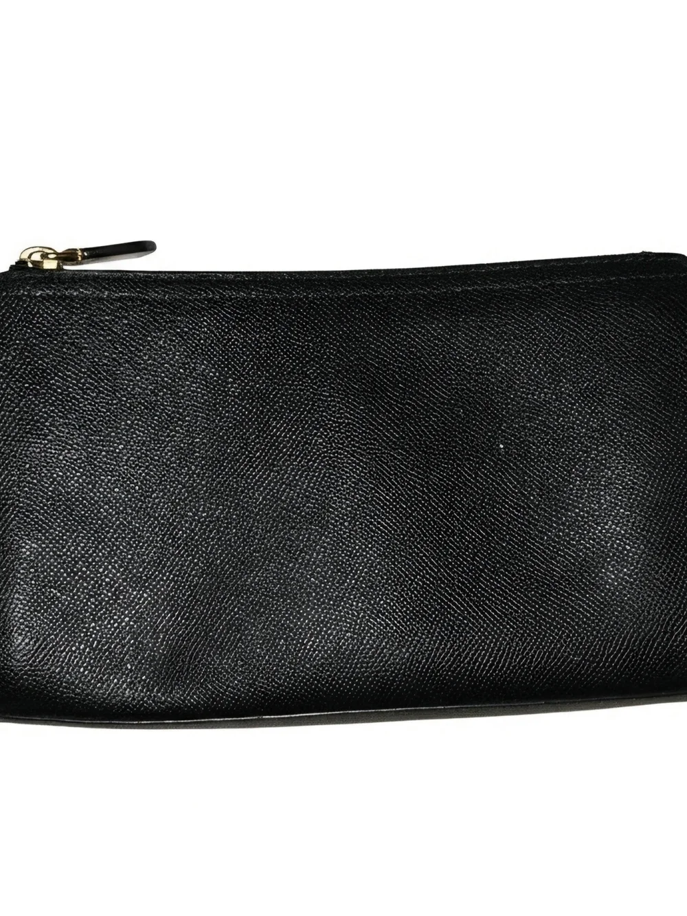 Coach Black Textured Leather Flap Clutch with Gold Logo